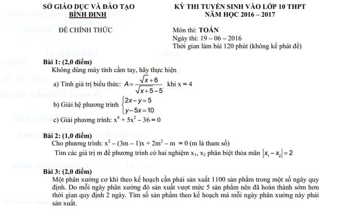đề thi tuyển sinh vào lớp 10 2016