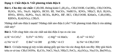 Các Dạng Bài Tập Hoá 11 Chương Sự Điện Li Cần Nắm Vững