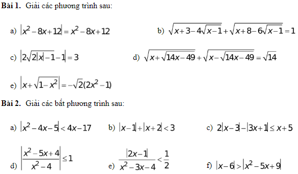 Các Bài Toán Giải Phương Trình Lớp 10